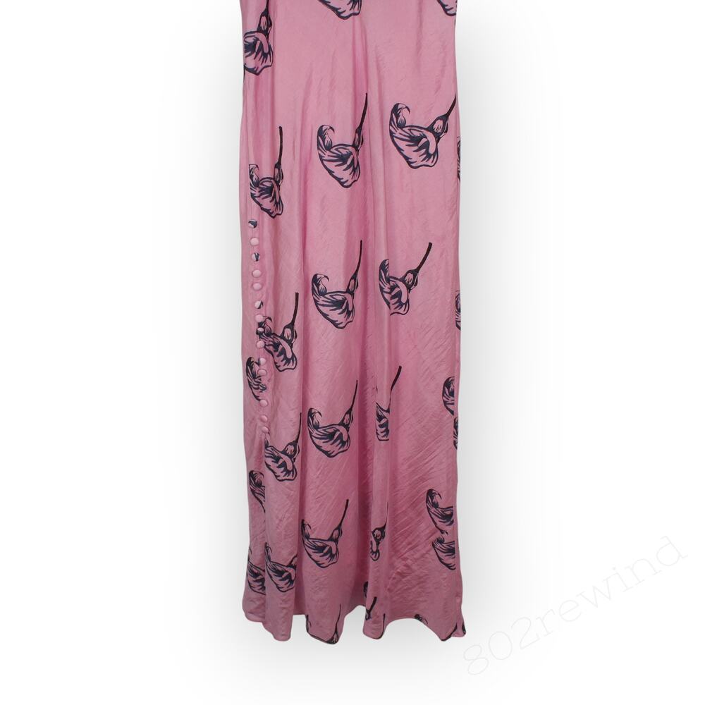 Large Alix of Bohemia Athens Pink Calla Lily Silk Slip Dress Sweetheart Lined - Picture 14 of 16